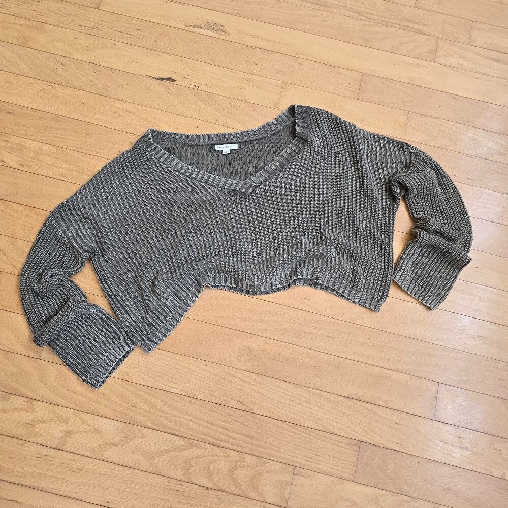 aeroposrtale | monochrome olive grey chunky knit cropped sweater | WMS M